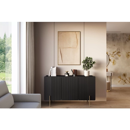 Komoda Malmi 150 cm - czarny mat / złote nóżki